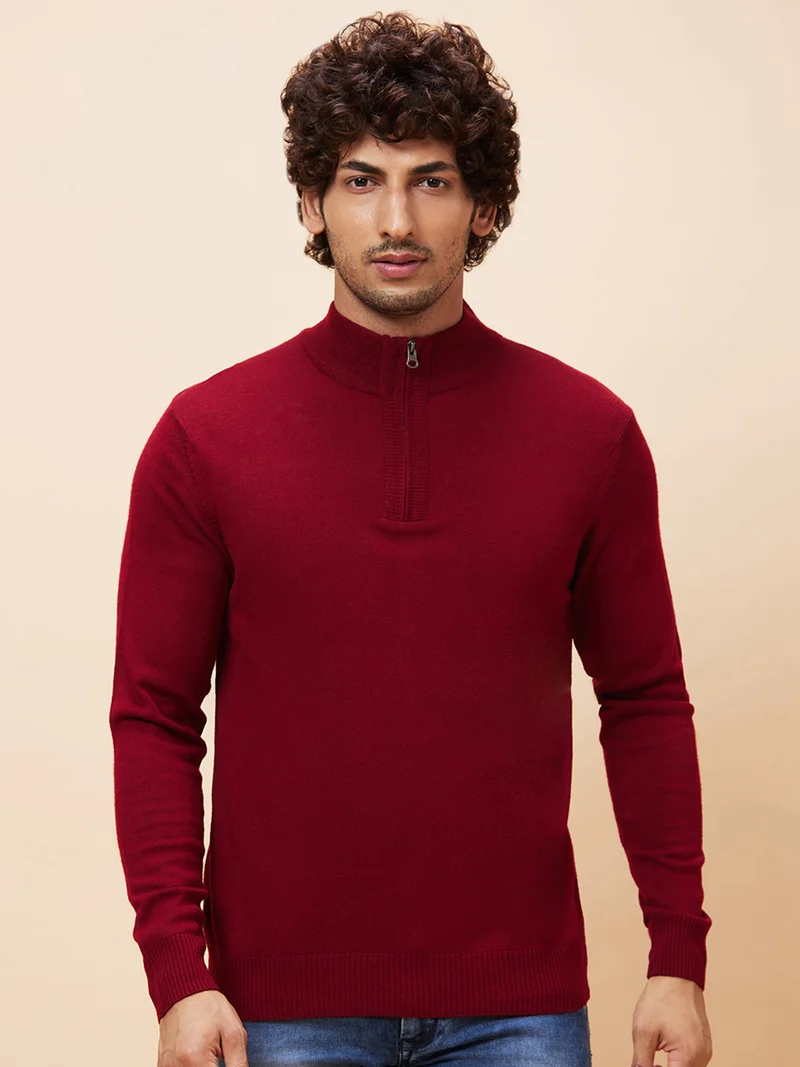 globus Globus Men Maroon Solid Casual Pullover Sweater